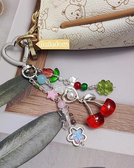 Keychain Bag Accessories Cute Cherry Strawberry Flower Keychains Accessories Decor for Keys Bags Purses Gift
