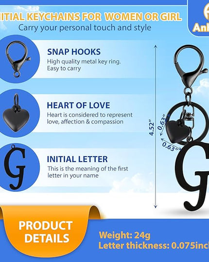 A-Z Heart Initial Letter Keychain, Stainless Steel Alphabet Charm for Handbags, Gift for Women and Girls