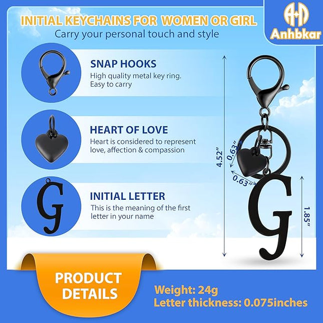 A-Z Heart Initial Letter Keychain, Stainless Steel Alphabet Charm for Handbags, Gift for Women and Girls