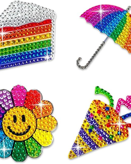 StickerBeans® Rhinestone Stickers - Happiness 4-Pack, 2” x 2” Each, Unique Sparkly Cut-to-Shape for Collecting, Trading, Decorating Laptops, Phone Cases, Scrapbooks - for Kids, Teens, & Adults