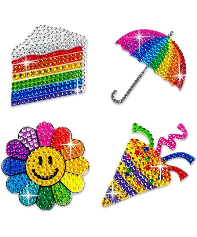 StickerBeans® Rhinestone Stickers - Happiness 4-Pack, 2” x 2” Each, Unique Sparkly Cut-to-Shape for Collecting, Trading, Decorating Laptops, Phone Cases, Scrapbooks - for Kids, Teens, & Adults