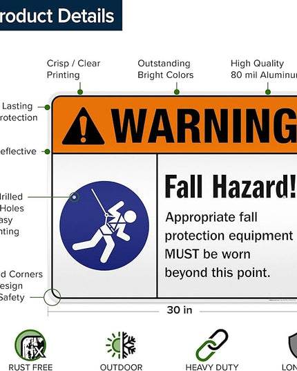 Warning Fall Hazard Appropriate Fall Protection Equipment Sign, 24x30 Inches, 3M EGP Reflective .080 Aluminum, Fade Resistant, Made in USA by My Sign Center