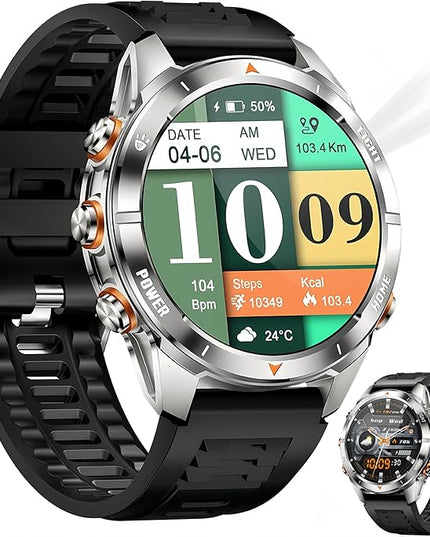 SEDSEY-1.47'' Smart Watch for Men Call & Answer,LED Flashlight,530mAh Battery & 5ATM Waterproof Track Heart Rate,Blood Oxygen Blood Pressure,Sleep of AI Accuracy–Perfect for Workout,Hiking,Swimming