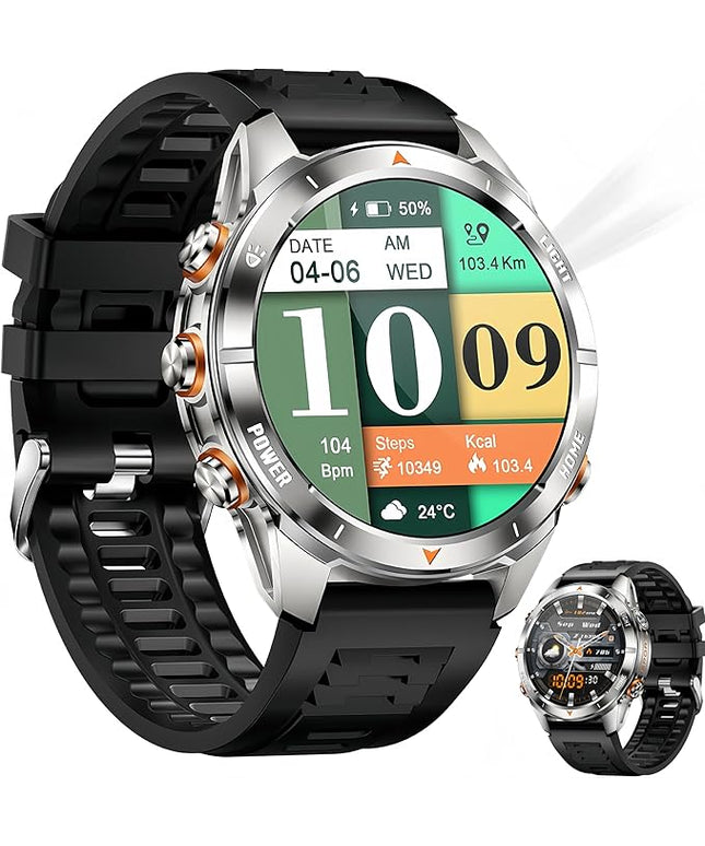 SEDSEY-1.47'' Smart Watch for Men Call & Answer,LED Flashlight,530mAh Battery & 5ATM Waterproof Track Heart Rate,Blood Oxygen Blood Pressure,Sleep of AI Accuracy–Perfect for Workout,Hiking,Swimming