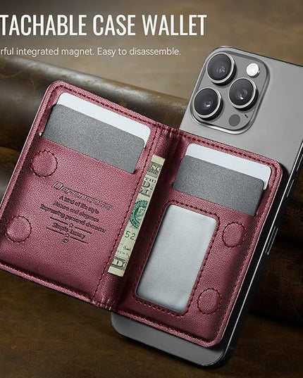 Defencase for Magsafe Wallet Magnetic Card Holder RFID Blocking, PU Leather Minimalist Phone Wallet for MagSafe Phones and Cases for iPhone 17/16/ 15/14/ 13/12/ Pro/Max/Plus/Air, Wine Red
