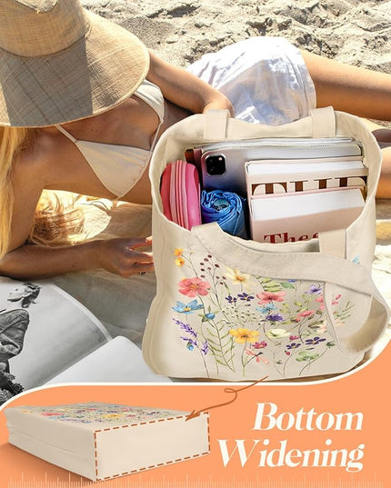 Aesthetic 2 Pack Canvas Tote Bag - with Makeup Pouch Bag for Women Reusable Grocery Bag for Gym, Travel, Work