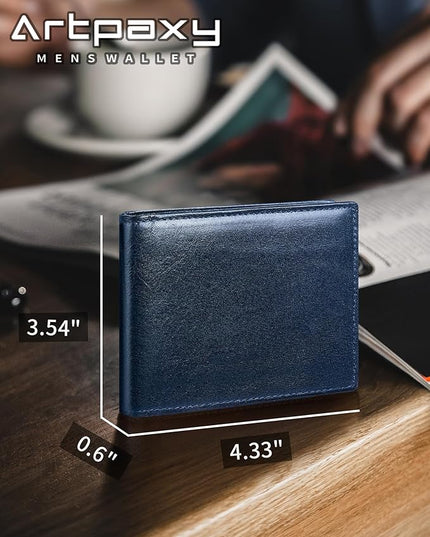 Artpaxy Mens Wallet Bifold Genuine Leather RFID Blocking Wallet for Men with 1 ID Windows 13 Card Holders 2 cash pockets 1 Gift Box