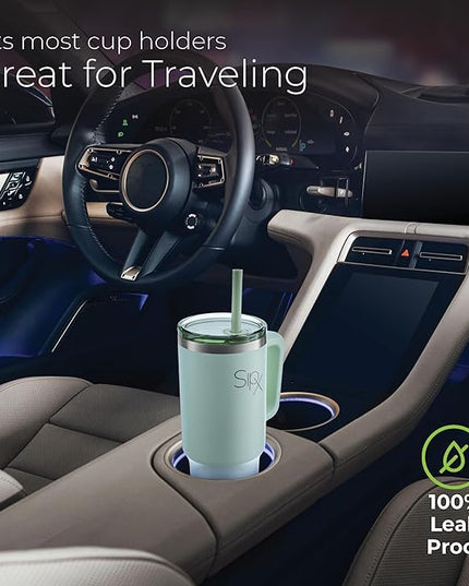 SIPX™ 40 oz Insulated Tumbler with Handle & Straw – Vacuum Insulated Stainless Steel, Leakproof, Cupholder Friendly – Perfect for Iced Coffee, Water & Travel – Green