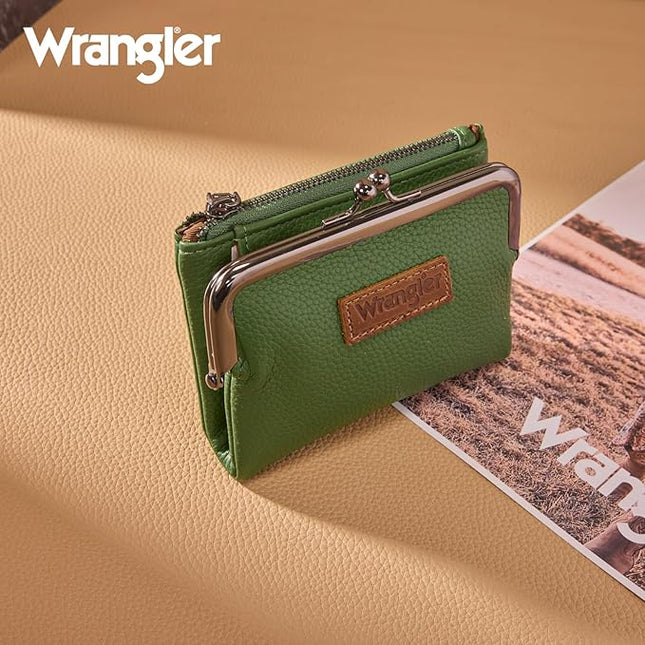 Montana West Wrangler Women's Wallet RFID Blocking Wallets Small Bifold Credit Card Holder with Kiss Clasp Green