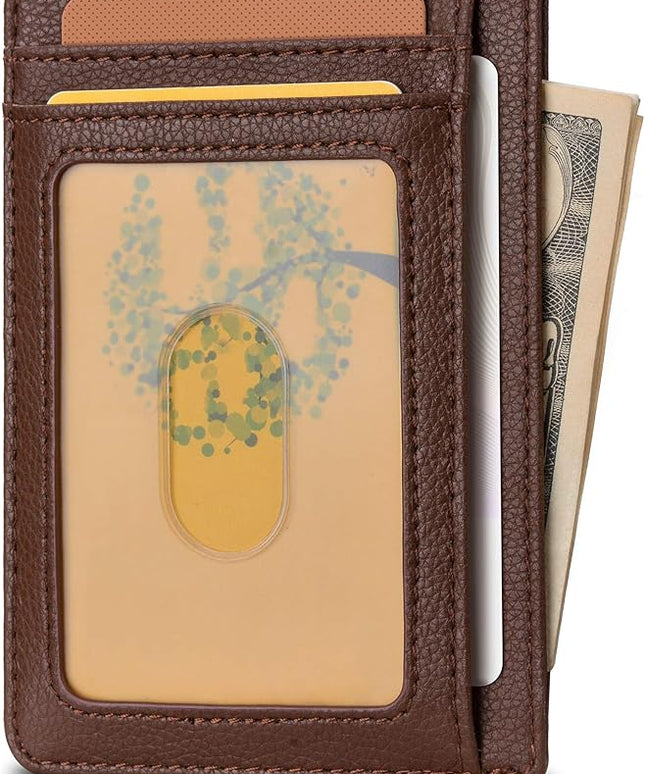 Buffway Slim Minimalist Front Pocket RFID Blocking Leather Wallets for Men and Women - Lichee Coffee