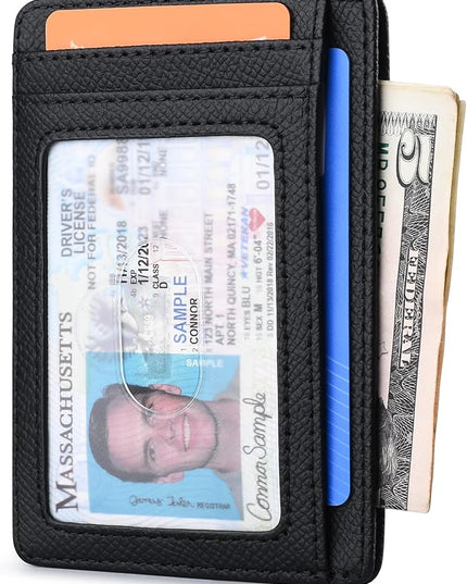 Buffway Slim Minimalist Front Pocket RFID Blocking Leather Wallets for Men and Women - Galaxy Black