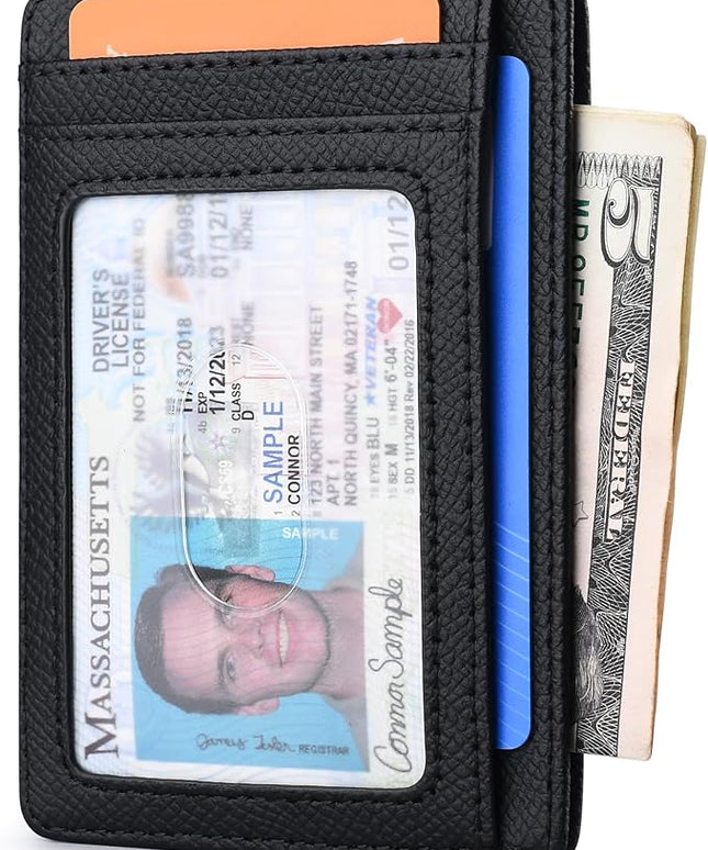 Buffway Slim Minimalist Front Pocket RFID Blocking Leather Wallets for Men and Women - Galaxy Black