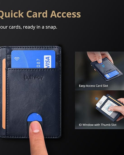Buffway Slim Minimalist Front Pocket RFID Blocking Leather Wallets for Men and Women - Alaska Blue
