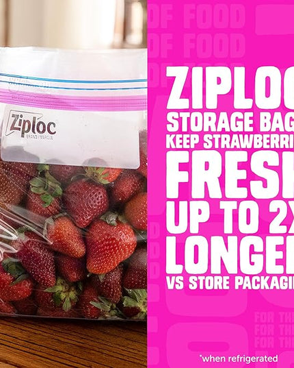 Ziploc 2 Gallon Food Storage Bags, Grip 'n Seal Technology for Easier Grip, Open, and Close, 12 Bags Total