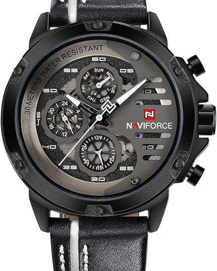 NAVIFORCE Sport Military Watches for Men Waterproof Watch Analog Quartz Leather Band Date Calendar Clock Wristwatch