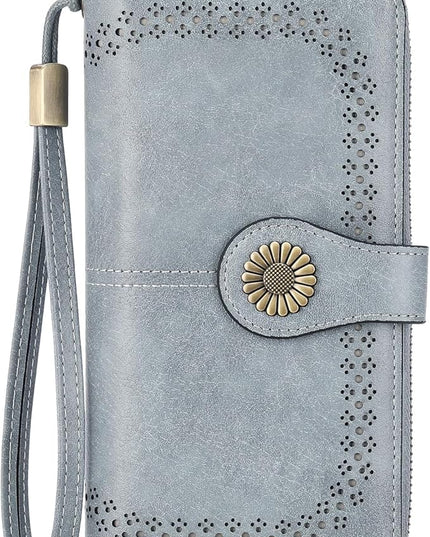 SENDEFN Wallet for Women RFID Blocking Leather Clutch Long Purse Large Capacity Credit Card Holder Wristlet