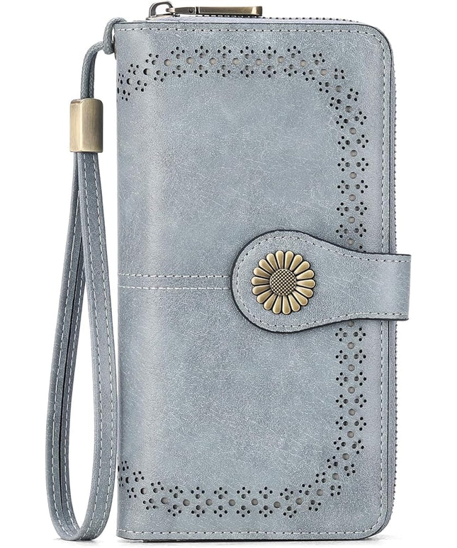 SENDEFN Wallet for Women RFID Blocking Leather Clutch Long Purse Large Capacity Credit Card Holder Wristlet