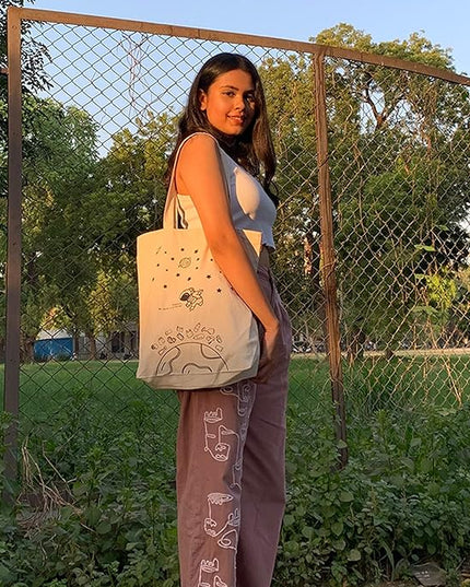 Ecoright Tote Bag for Women with Zipper, Small Tote Bag, Canvas Bag, Reusable Cotton Bag for Beach, Grocery, School & Work
