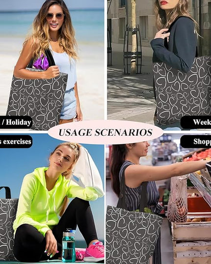 Canvas Tote Bag for Women，Cute Heavy-Duty Shoulder Bag with Zipper Pocket -Travel Tote for Grocery, Gym,Shopping