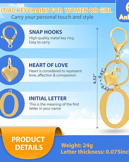 A-Z Heart Initial Letter Keychain, Stainless Steel Alphabet Charm for Handbags, Gift for Women and Girls