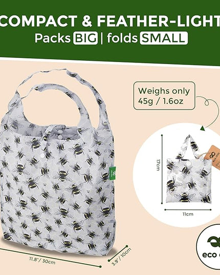 ECO CHIC Foldable Reusable Grocery Bags - Lightweight, Recycled & Reusable Shopping Bag - Waterproof Packable Tote