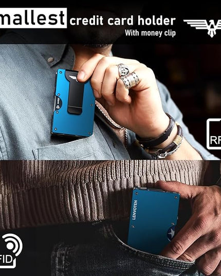 Lenvoten Extra Durable Hinged Minimalist Wallet for Men | Slim Metal RFID Blocking Wallet | Credit Card Holder & Money Clip Holds 20 Cards | Premium Scratch-Resistant Finish | Ideal Gift for Men