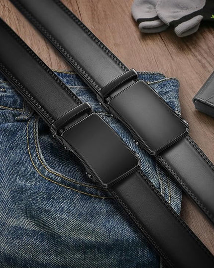 KEMISANT Men Belt 2 Pack, Leather Ratchet Belt Easy Click Slide For Men 1 3/8",Cut for Fit