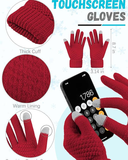 Winter Beanie Hat Scarf Gloves, Warm Fleece Knit Hats Touch Screen Gloves Neck Scarf Set Winter Gifts for Unisex Adult
