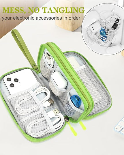 FYY Travel Cable Organizer Pouch Electronic Accessories Carry Case Portable Waterproof Double Layers All-in-One Storage Bag for Cord, Charger, Phone, Earphone Green