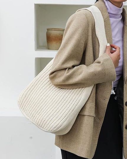 ENBEI Women's Crochet Tote Bag Knit Shoulder bag,Aesthetic Bag,Cute Eco-Friendly Tote for Travel,Daily Use,Gift Box Packaging