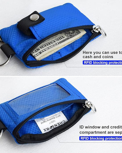 Minimalist RFID Blocking Small Wallet with ID Window,WaterResistant Zip Id Case Wallet with Lanyard Keychain for Cards,Cash,Travel,Women,Men
