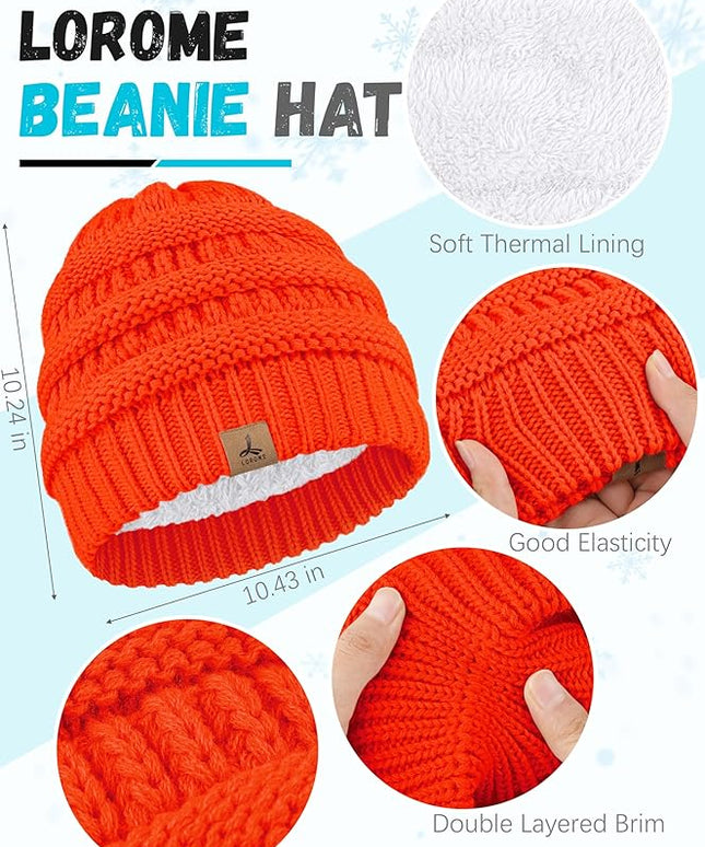 Winter Beanie Hat Scarf Gloves, Warm Fleece Knit Hats Touch Screen Gloves Neck Scarf Set Winter Gifts for Unisex Adult