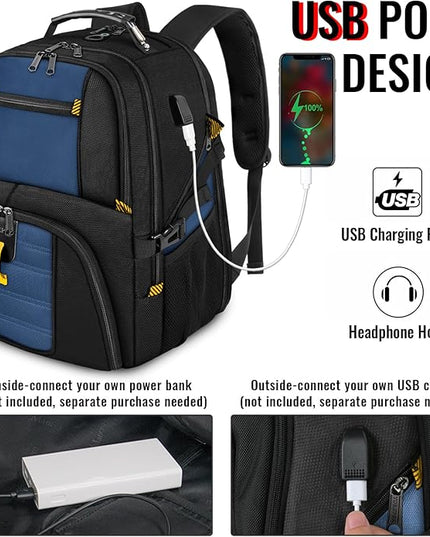YOREPEK 18.4 Laptop Backpack, Large Backpacks with USB Charger Port, TSA Friendly Flight Approved Weekend Carry on Backpack with Luggage Strap for Men and Women, Roy Blue