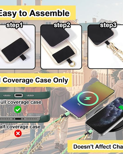 XANGNIER Clip and Go Strap for Phone with Wallet Crossbody, Phone Strap with Zippered Wallet, Adjustable Anti Theft Cellphone Lanyard for Women, Cellphone Chain Accessories,Chain Gold