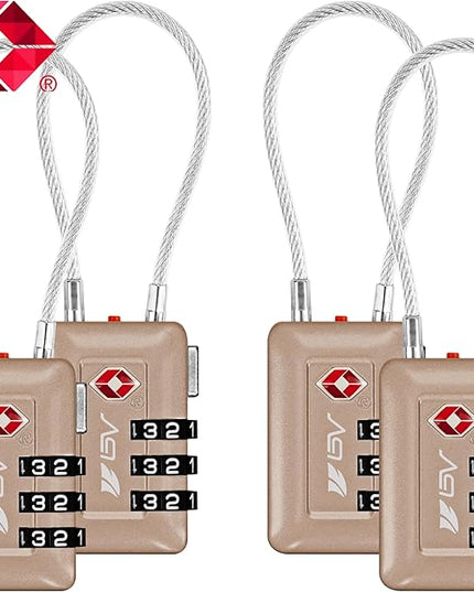 TSA Accepted Luggage Travel Lock, Set-Your-Own Combination Lock for School Gym Locker, Luggage Suitcase Baggage Locks, Filing Cabinets, Toolbox, Case (Titanium, 4 Pack)