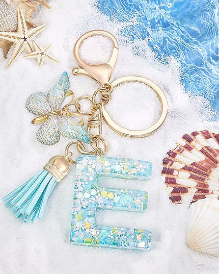 Fashion Alphabet Initial Letter Keychain Tassel Butterfly Pendant Key Ring for Purse Handbags Women Girl