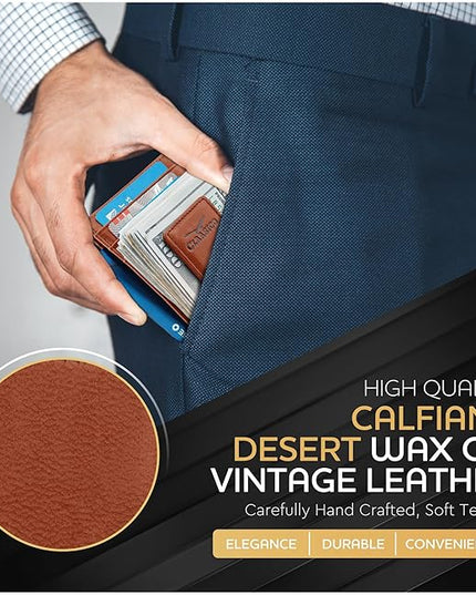 Money Clip Leather Wallet For Men Slim Front Pocket RFID Blocking with Super Strong Magnetic