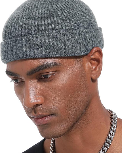 vidsel Thin Wool Fisherman Beanie Hat for Men Women Fall Winter,Short Knit Cuffed Fashion Trawler Skull Cap,Watch Cap