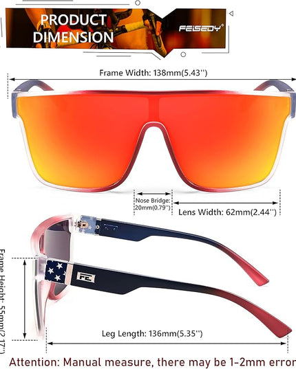 FEISEDY Sunglasses for Women Men, Fashion Mirrored Single Lens, Driving Beach Sunnies UV400 Shades B2996