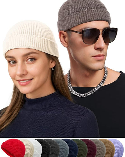 vidsel Thin Wool Fisherman Beanie Hat for Men Women Fall Winter,Short Knit Cuffed Fashion Trawler Skull Cap,Watch Cap