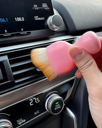 Car Detailing Brush, Soft Bristle Cleaning Brush, Scratch-Free Auto Duster Tool for Dashboard, Air Vents, Leather & Interior Cleaning (Pink&Brown)