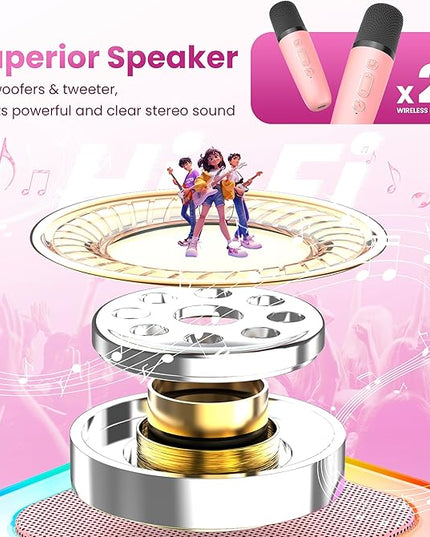 Karaoke Machine for Kids Adults, Portable Bluetooth Mini Karaoke Microphone Singing Speaker with 2 Mic and Light,Toys for All Smartphones,Birthday, Family,Home Party (Pink)
