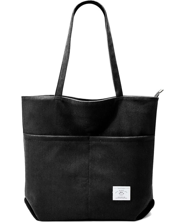KALIDI Women Corduroy Tote Bag Zipper Casual Tote's Handbag Big Capacity Shoulder Bag with Pockets