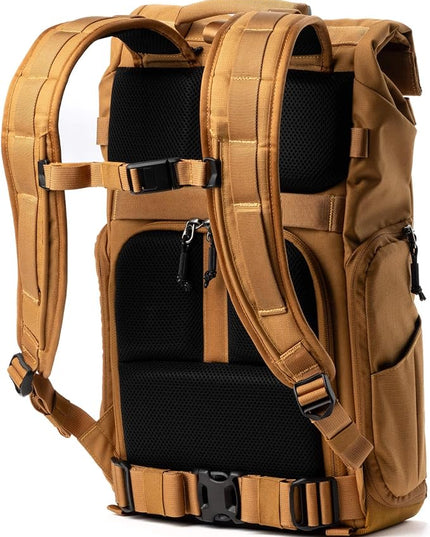 Think Tank FocusPoint 22L RollTop Camera Backpack - Golden Hour: Expandable Travel & Camera Backpack with Laptop Sleeve, Quick Side and Back Access, Rain Cover – Versatile Photography & Travel Bag