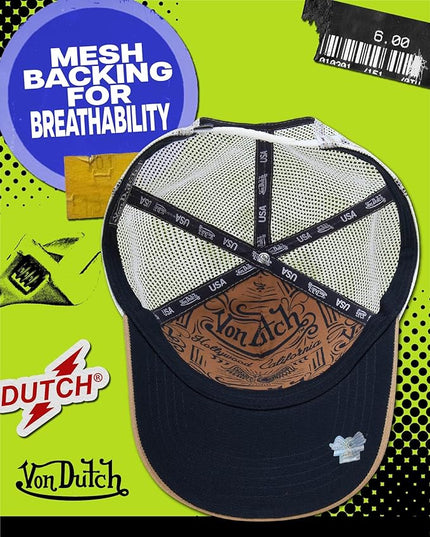 Von Dutch Unisex Trucker Hat - Curved Bill Mesh Back Retro Classic Adjustable Snapback Baseball Cap for Men and Women