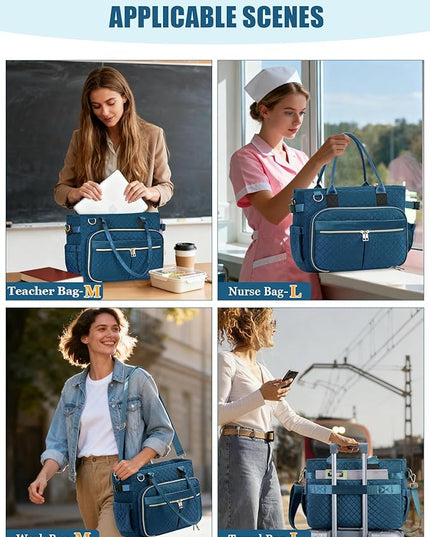 FIORETTO Teacher Tote Bag for Women with Laptop Compartment, Large Cup Holder, Zip Closure, Ideal for Work, Bible, Nurse