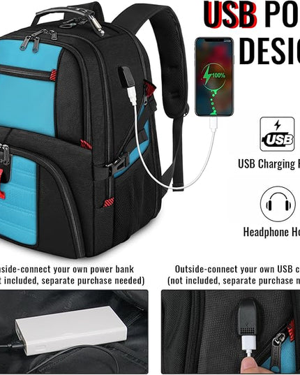 YOREPEK 18.4 Laptop Backpack, Large Backpacks with USB Charger Port, TSA Friendly Flight Approved Weekend Carry on Backpack with Luggage Strap for Men and Women, Blue