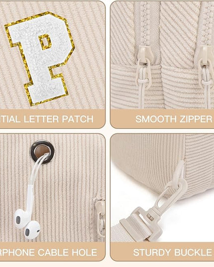 Viverte Small Corduroy Sling Bag Initial Crossbody Bag Fanny Pack for Girls Personalized Birthday Gifts for Teen Girls Gifts