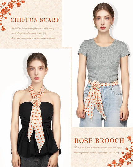 Chiffon Scarf for Women, Removable Flower Neck Scarf Light Soft Fashion Rose Scarves Versatile Headband or Hair Band