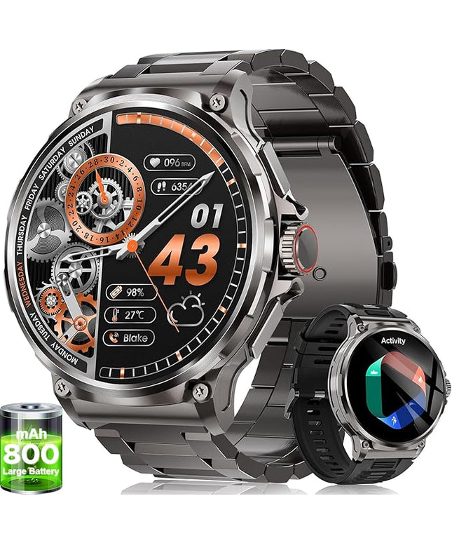 LIGE Military Smart Watch for Men,1.85" HD/800mAh Battery Smart Watches for Android iOS (Bluetooth Call Answer/Calls) Fitness Tracker with Heart Rate/Sleep Tracking Black